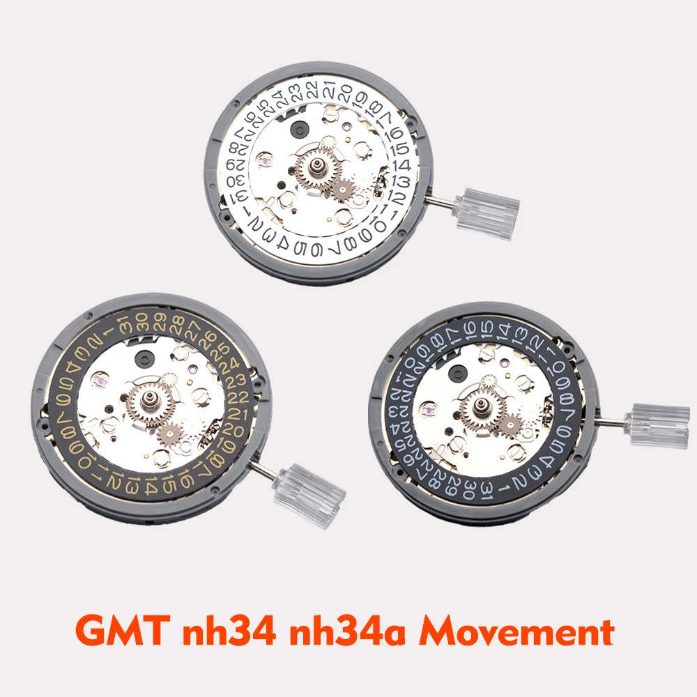 GMT NH34a NH34 Movement High Accuracy Mechanical Automatic Movt Black Gold Day Date Mechanical Wristwatches Watch Wrist For Men